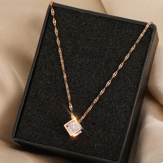 ✨ ABBA’S BEST Crystal Aura Square Pendant Necklace