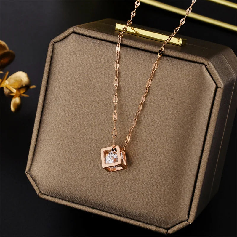 ✨ ABBA’S BEST Crystal Aura Square Pendant Necklace