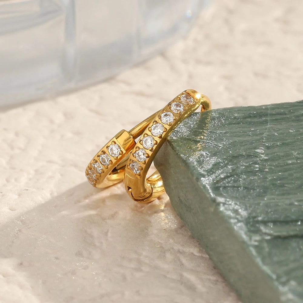 Abba’s Best Trendy Crystal Paved Huggie Hoop Earrings