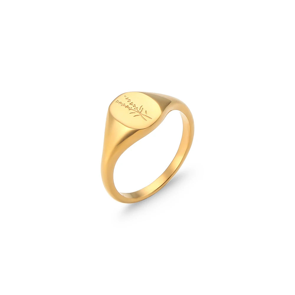 Tarnish-Free Botanical 18k Gold Signet