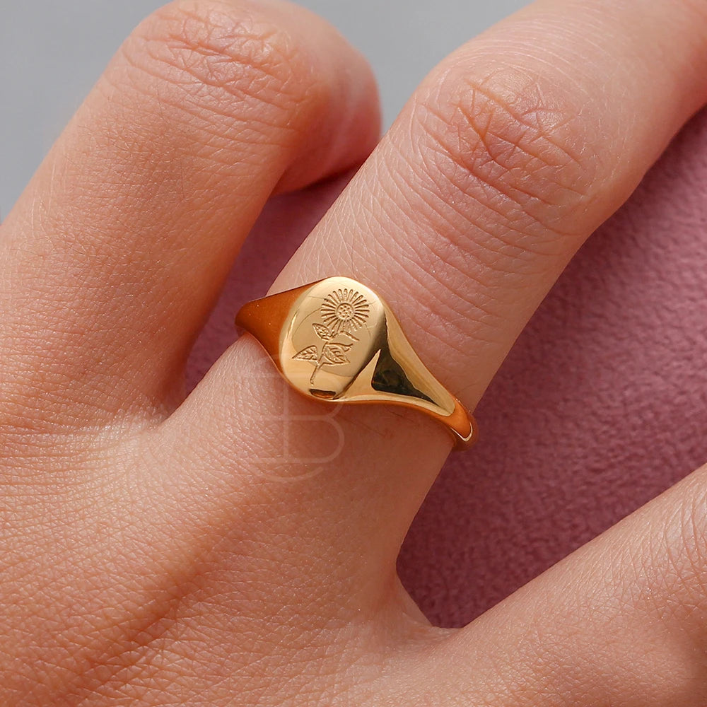 Tarnish-Free Botanical 18k Gold Signet