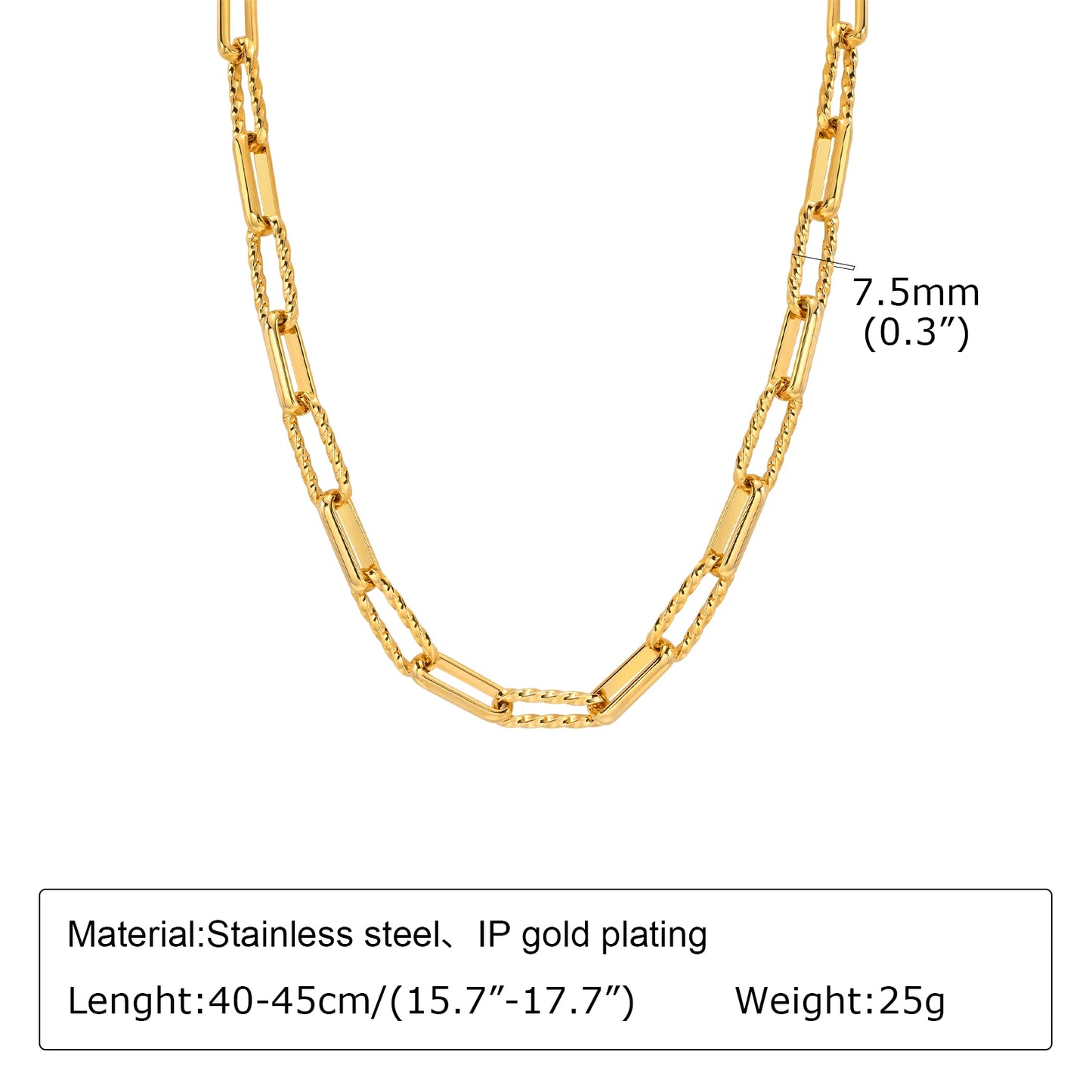 Polished Gold Oval Link Necklace
