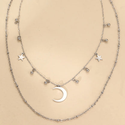 Stainless Steel Necklaces Elegant Romantic Star Moon Pendant Multilayer Chain Necklace For Women Jewelry Banquet Fine Gift New