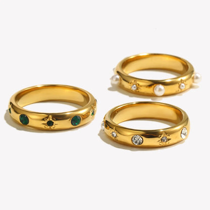 Waterproof Emerald Zircon Pearl Ring