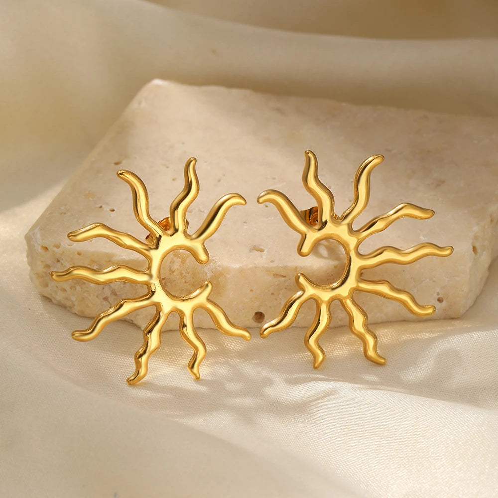 Sculpted Blazing Sun Steel Earrings