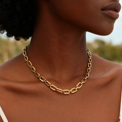 Polished Gold Oval Link Necklace
