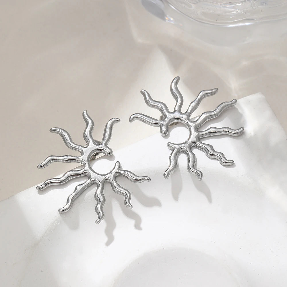 Sculpted Blazing Sun Steel Earrings