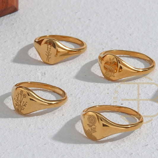 Tarnish-Free Botanical 18k Gold Signet