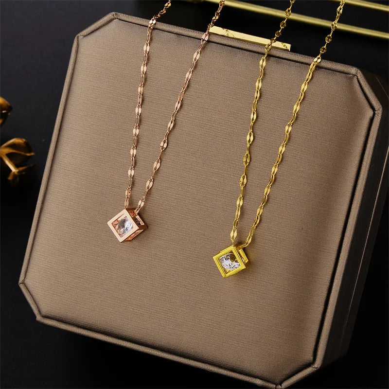 ✨ ABBA’S BEST Crystal Aura Square Pendant Necklace