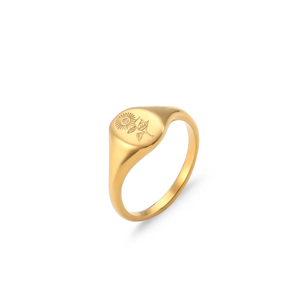Tarnish-Free Botanical 18k Gold Signet