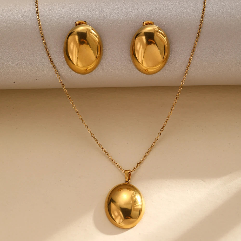 Stainless Steel 3D Round Ball Pendant Necklace and Earring Set for Women  Simple and Fashionable Commuter Accessories party Gift