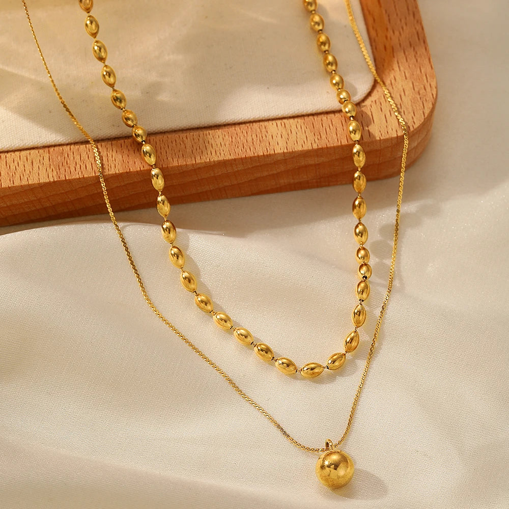 Stainless Steel Necklaces Metal Ball Minimalist Double Clavicle Chain New Popular Necklace For Women Jewelry Banquet Ornate Gift