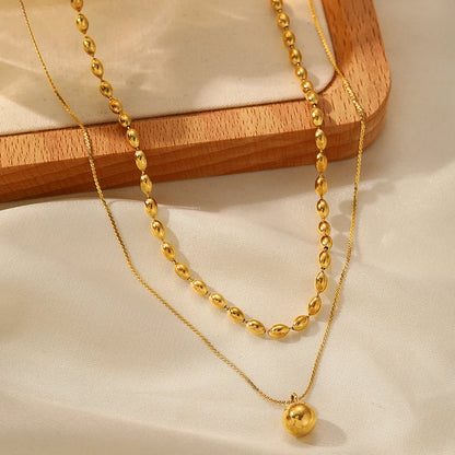 Stainless Steel Necklaces Metal Ball Minimalist Double Clavicle Chain New Popular Necklace For Women Jewelry Banquet Ornate Gift