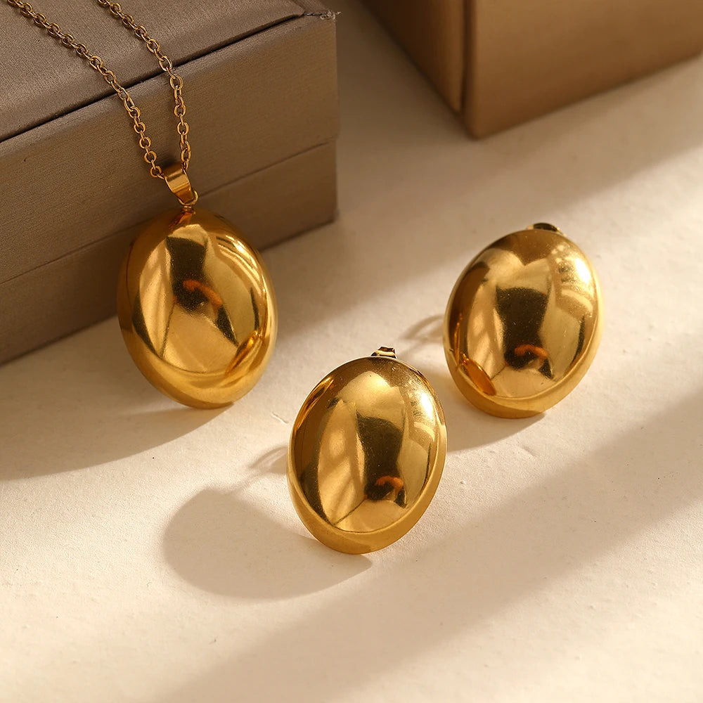 Stainless Steel 3D Round Ball Pendant Necklace and Earring Set for Women  Simple and Fashionable Commuter Accessories party Gift