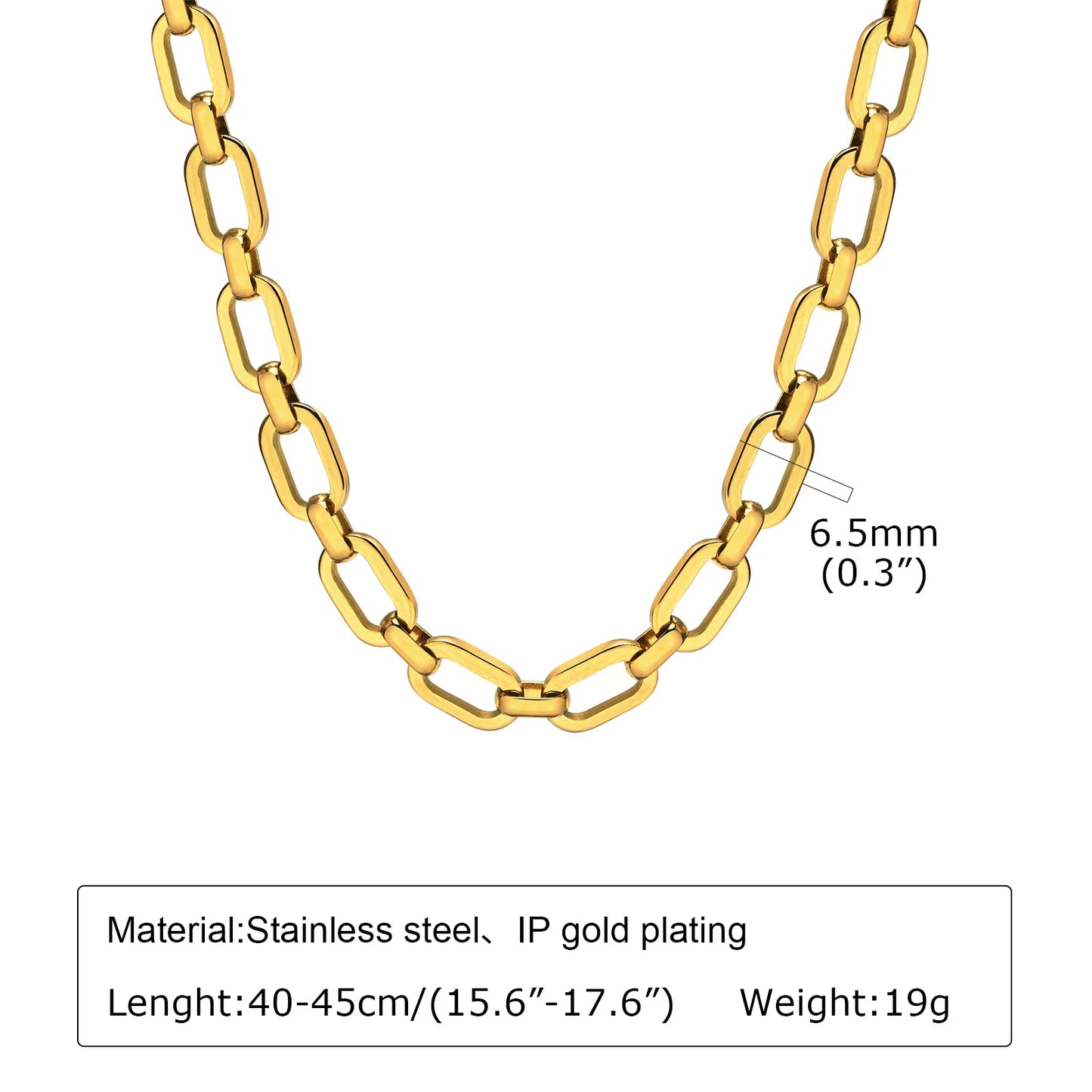 Polished Gold Oval Link Necklace