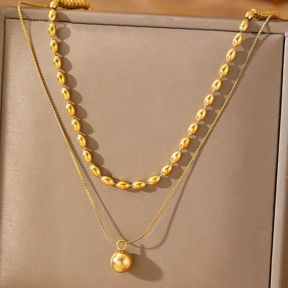 Stainless Steel Necklaces Metal Ball Minimalist Double Clavicle Chain New Popular Necklace For Women Jewelry Banquet Ornate Gift