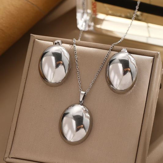 Stainless Steel 3D Round Ball Pendant Necklace and Earring Set for Women  Simple and Fashionable Commuter Accessories party Gift