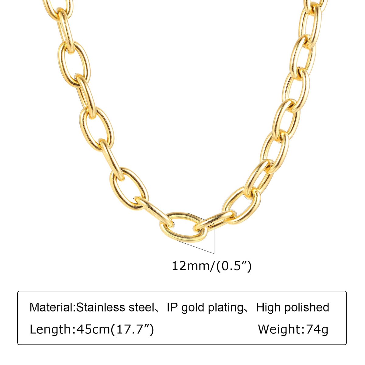 Polished Gold Oval Link Necklace