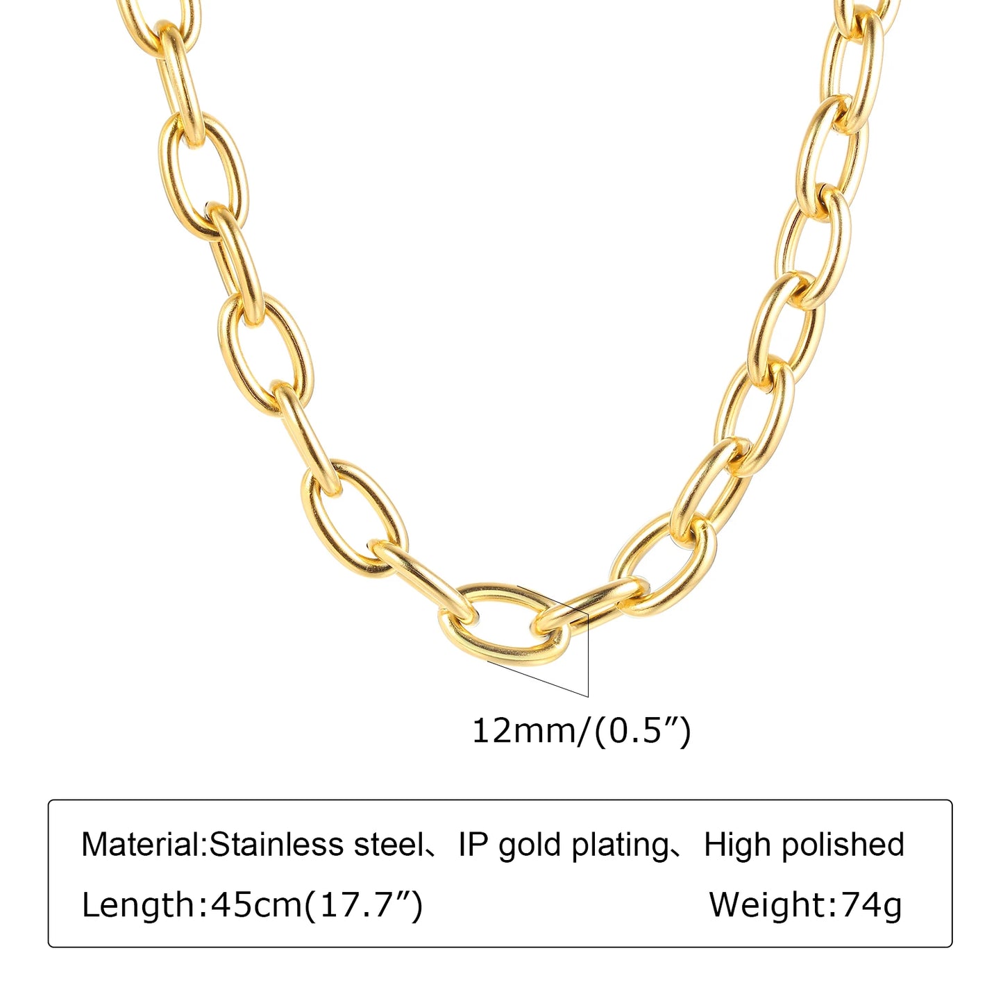 Polished Gold Oval Link Necklace