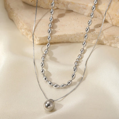 Stainless Steel Necklaces Metal Ball Minimalist Double Clavicle Chain New Popular Necklace For Women Jewelry Banquet Ornate Gift