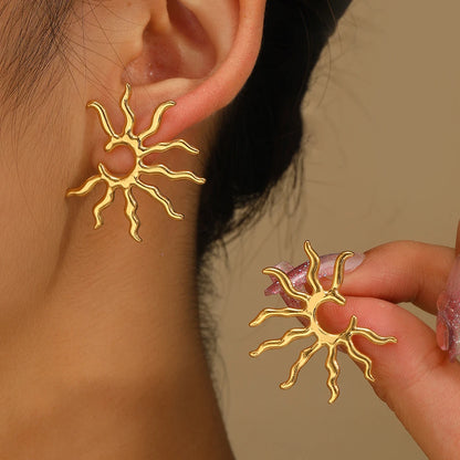 Sculpted Blazing Sun Steel Earrings