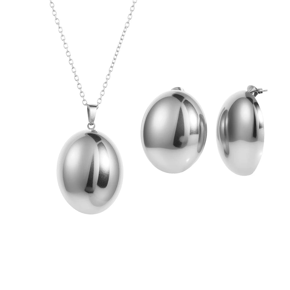 Stainless Steel 3D Round Ball Pendant Necklace and Earring Set for Women  Simple and Fashionable Commuter Accessories party Gift