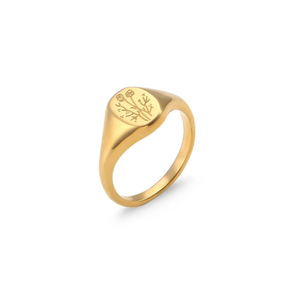 Tarnish-Free Botanical 18k Gold Signet