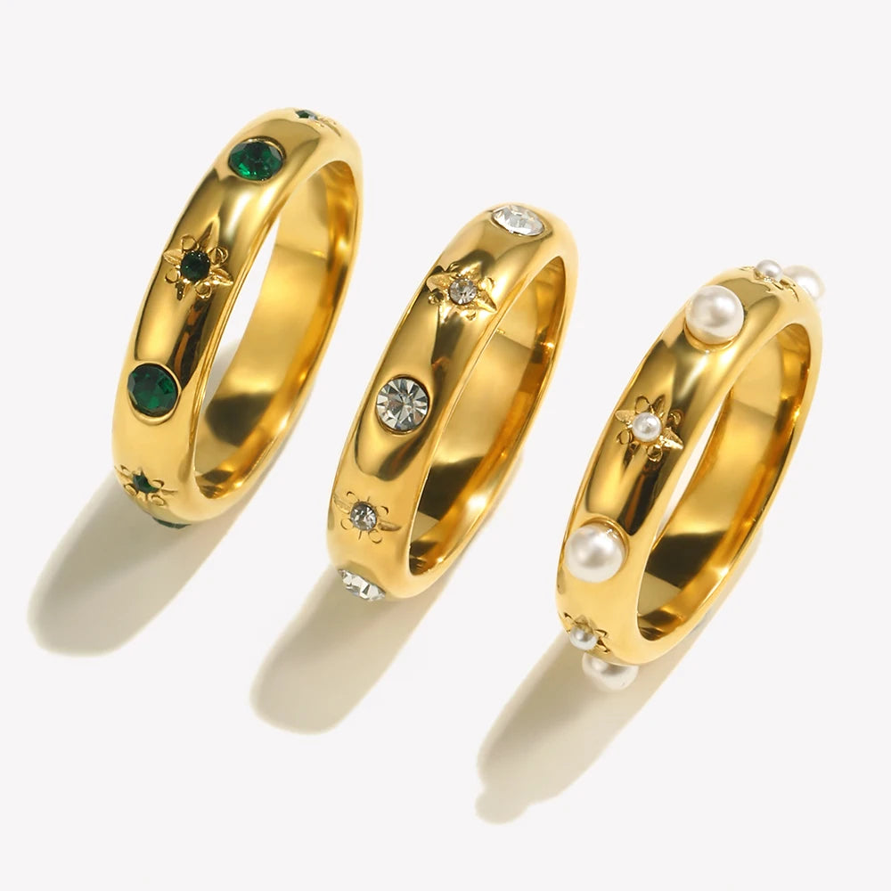 Waterproof Emerald Zircon Pearl Ring