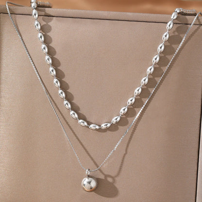 Stainless Steel Necklaces Metal Ball Minimalist Double Clavicle Chain New Popular Necklace For Women Jewelry Banquet Ornate Gift