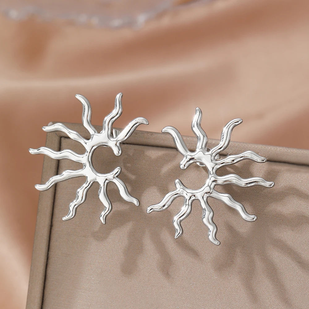 Sculpted Blazing Sun Steel Earrings